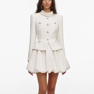 Self-Portrait Cream Boucle Collared Mini Dress